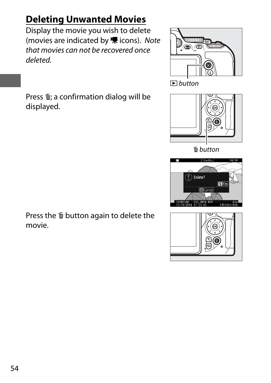 Deleting unwanted movies | Nikon D5500 User Manual | Page 76 / 156