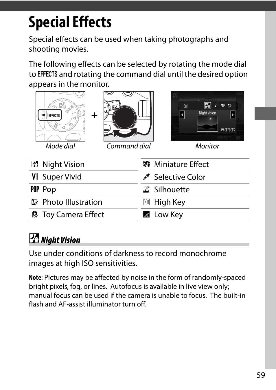 Special effects, Night vision | Nikon D5500 User Manual | Page 81 / 156