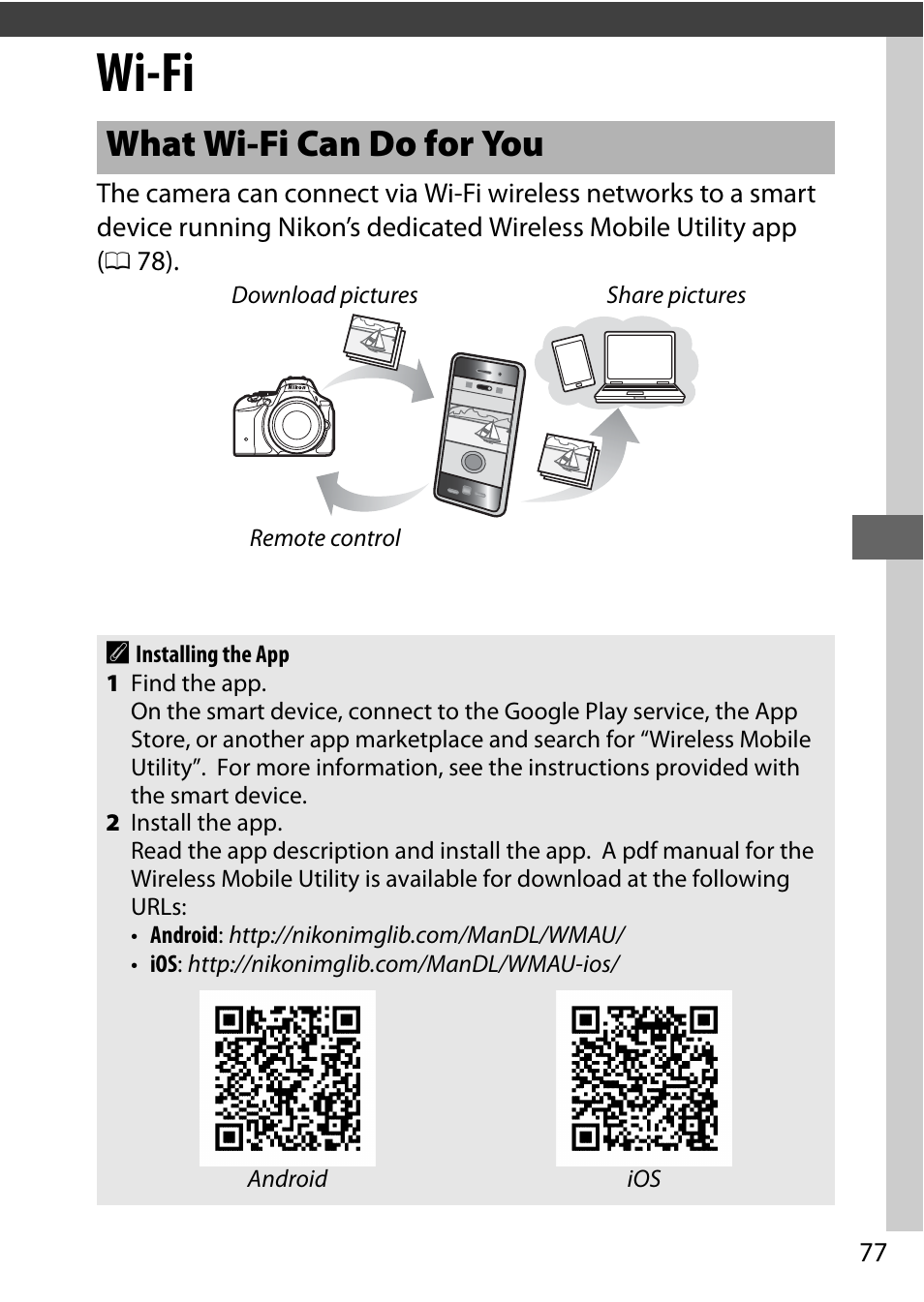 Wi-fi, What wi-fi can do for you | Nikon D5500 User Manual | Page 99 / 156