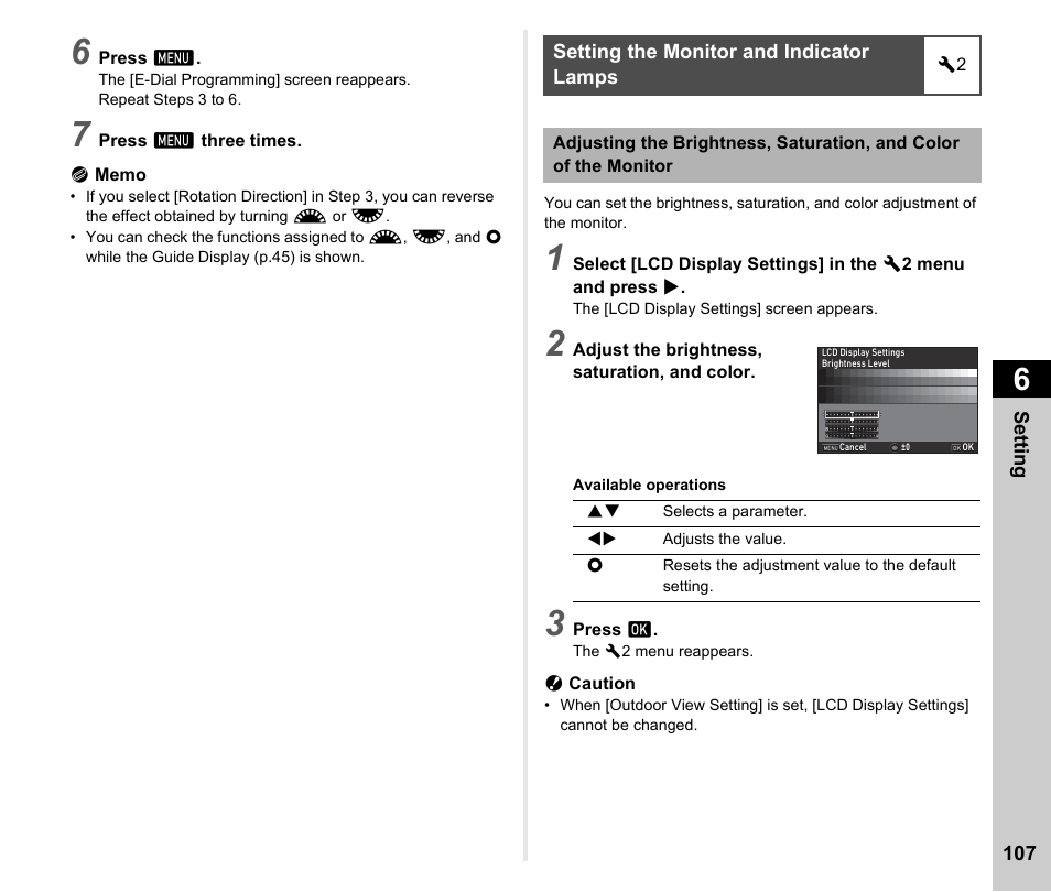 Setting the monitor and indicator lamps, P.107 | Ricoh Pentax КP User Manual | Page 109 / 148