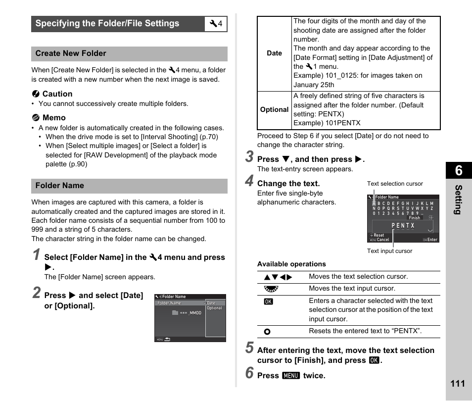 Specifying the folder/file settings, Er (p.111, P.111 | Ricoh Pentax КP User Manual | Page 113 / 148