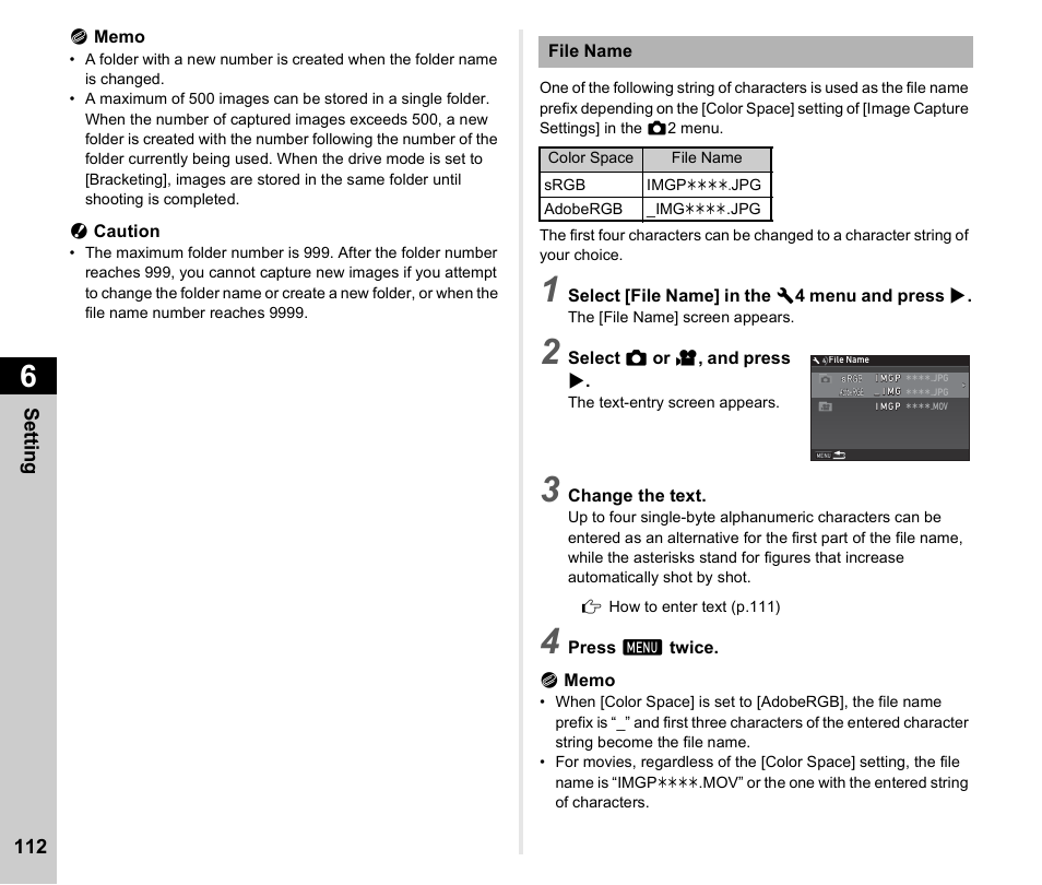 P.112, Se tting 112 | Ricoh Pentax КP User Manual | Page 114 / 148