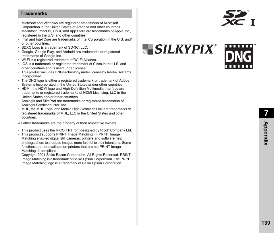 139 appen d ix | Ricoh Pentax КP User Manual | Page 141 / 148