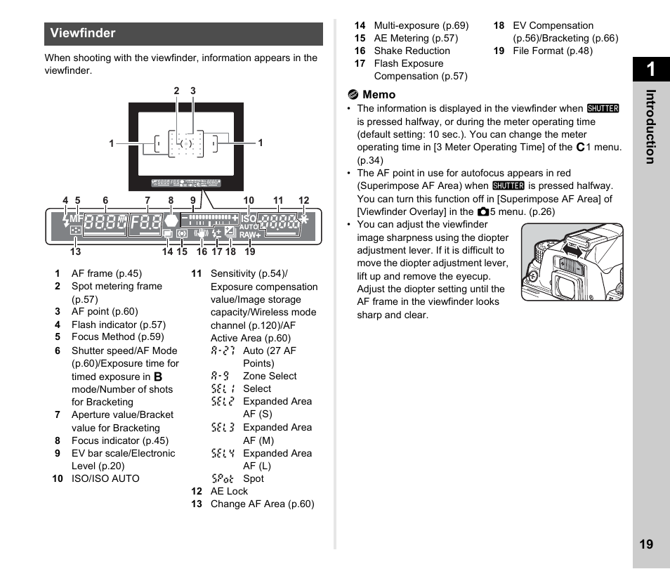 Viewfinder | Ricoh Pentax КP User Manual | Page 21 / 148