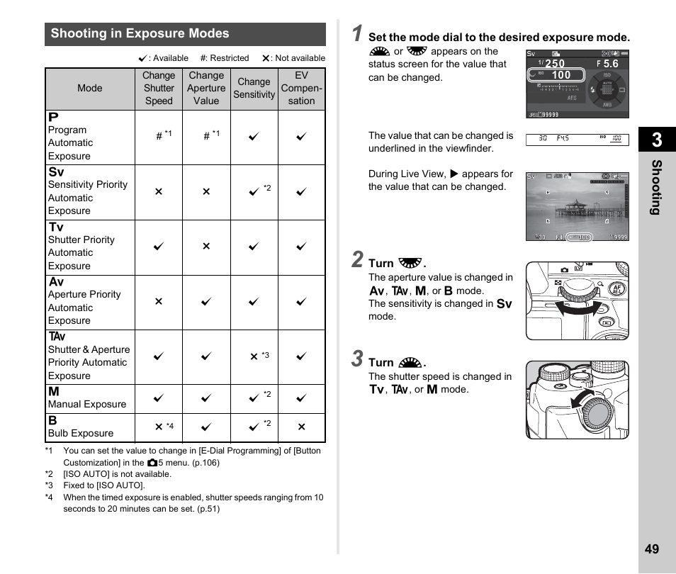 Shooting in exposure modes, P.49), Shoo ting 49 | Ricoh Pentax КP User Manual | Page 51 / 148