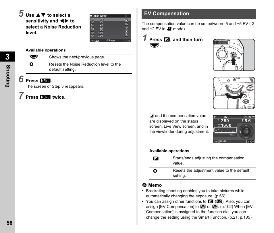 Ev compensation, P.56), P.56)/b | Shoo ting 56 | Ricoh Pentax КP User Manual | Page 58 / 148