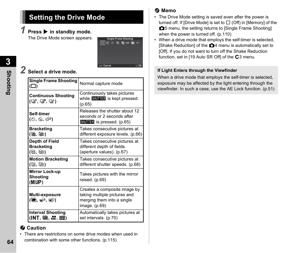 Setting the drive mode, P.64), P.64 | Ricoh Pentax КP User Manual | Page 66 / 148