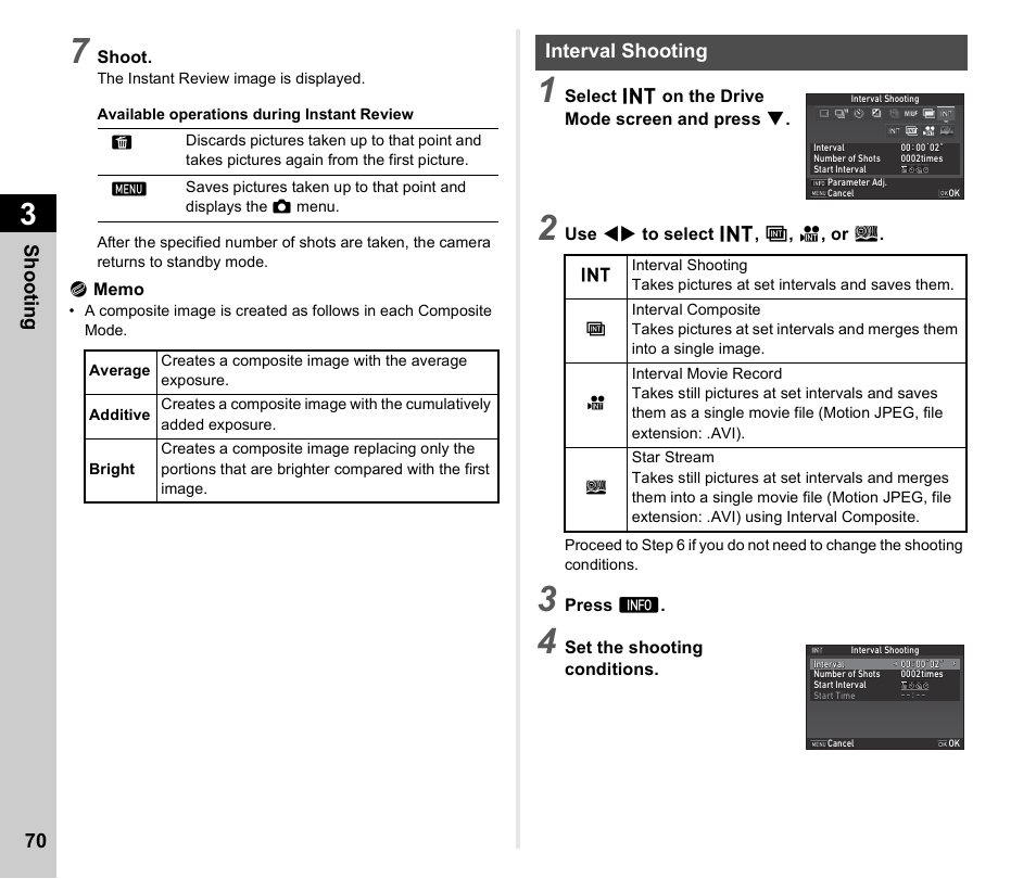 Interval shooting, P.70), Shoo ting 70 | Ricoh Pentax КP User Manual | Page 72 / 148