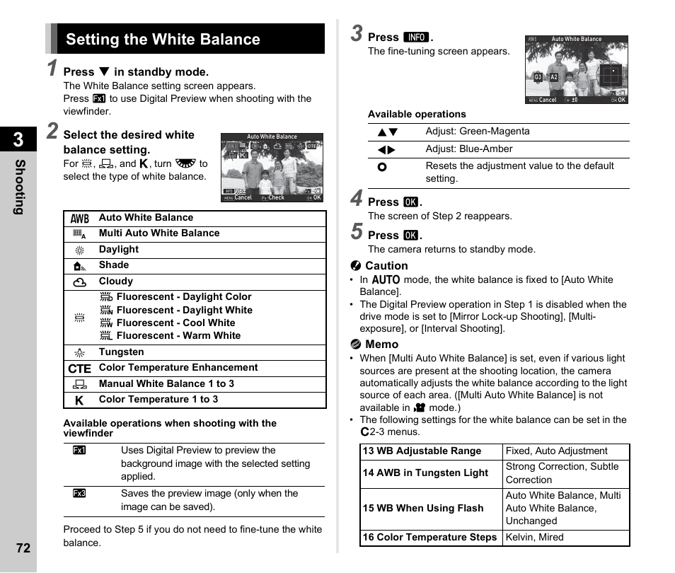 Setting the white balance, P.72, P.72) | Shoo ting 72 | Ricoh Pentax КP User Manual | Page 74 / 148
