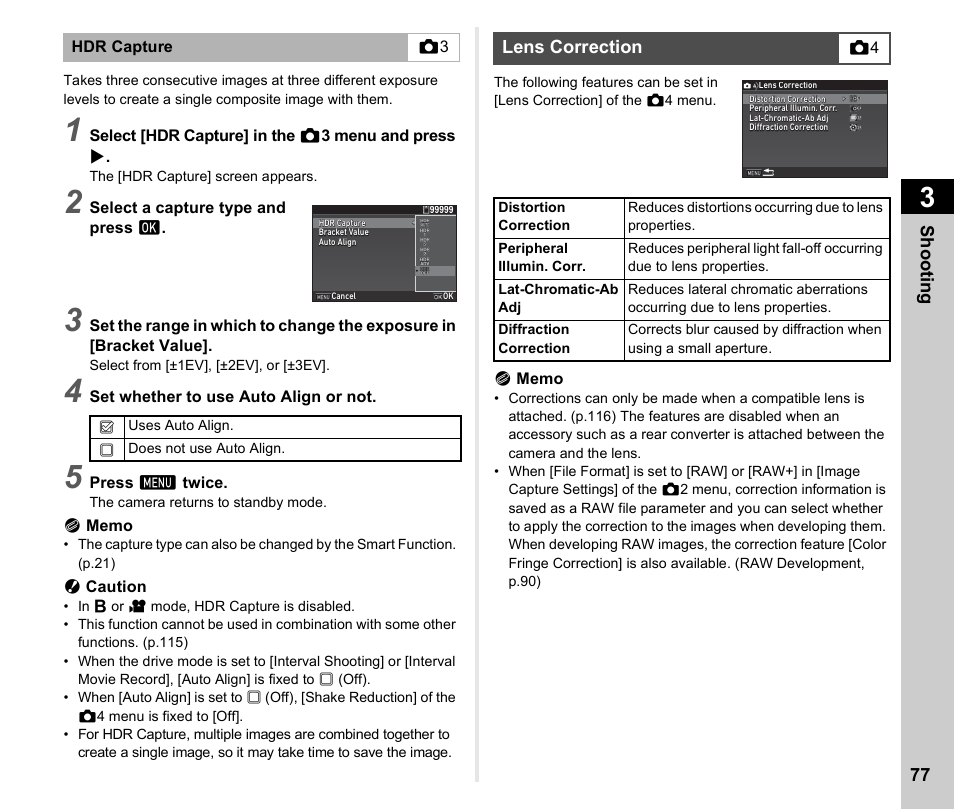 Lens correction, P.77)/p, P.77) | P.77 | Ricoh Pentax КP User Manual | Page 79 / 148