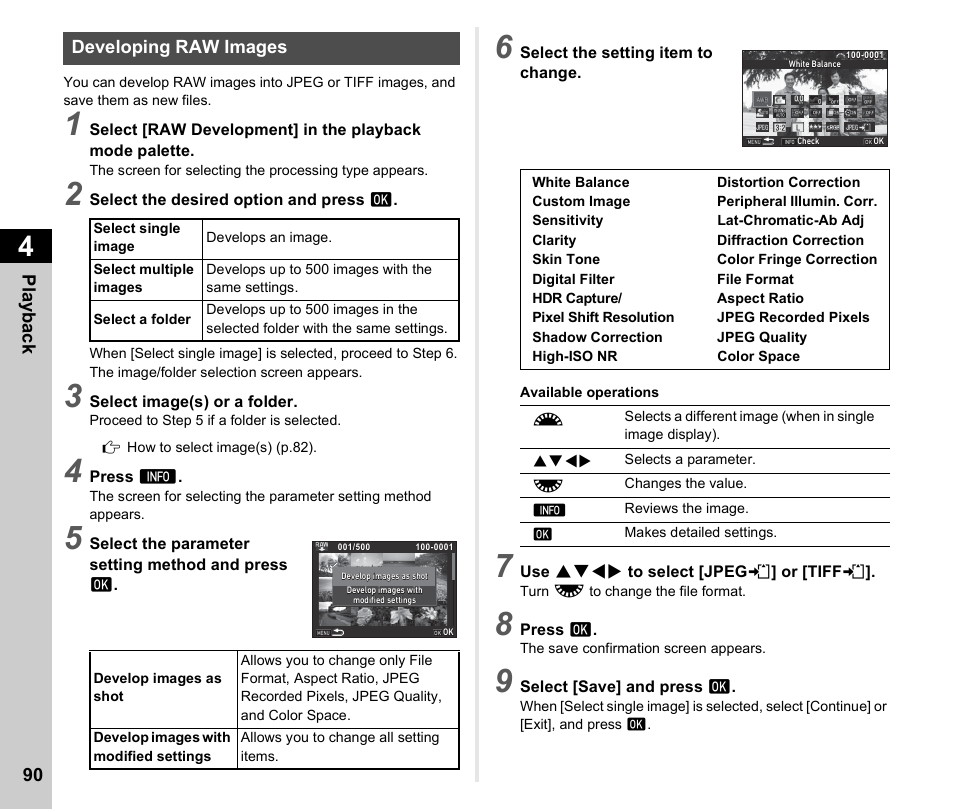 Developing raw images, P.90), P.90 | Ricoh Pentax КP User Manual | Page 92 / 148