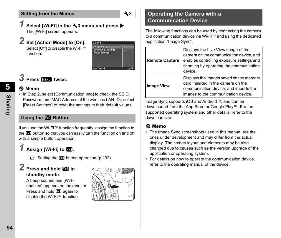 Operating the camera with a communication device, P.94), P.94 | Ton (p.94) | Ricoh Pentax КP User Manual | Page 96 / 148