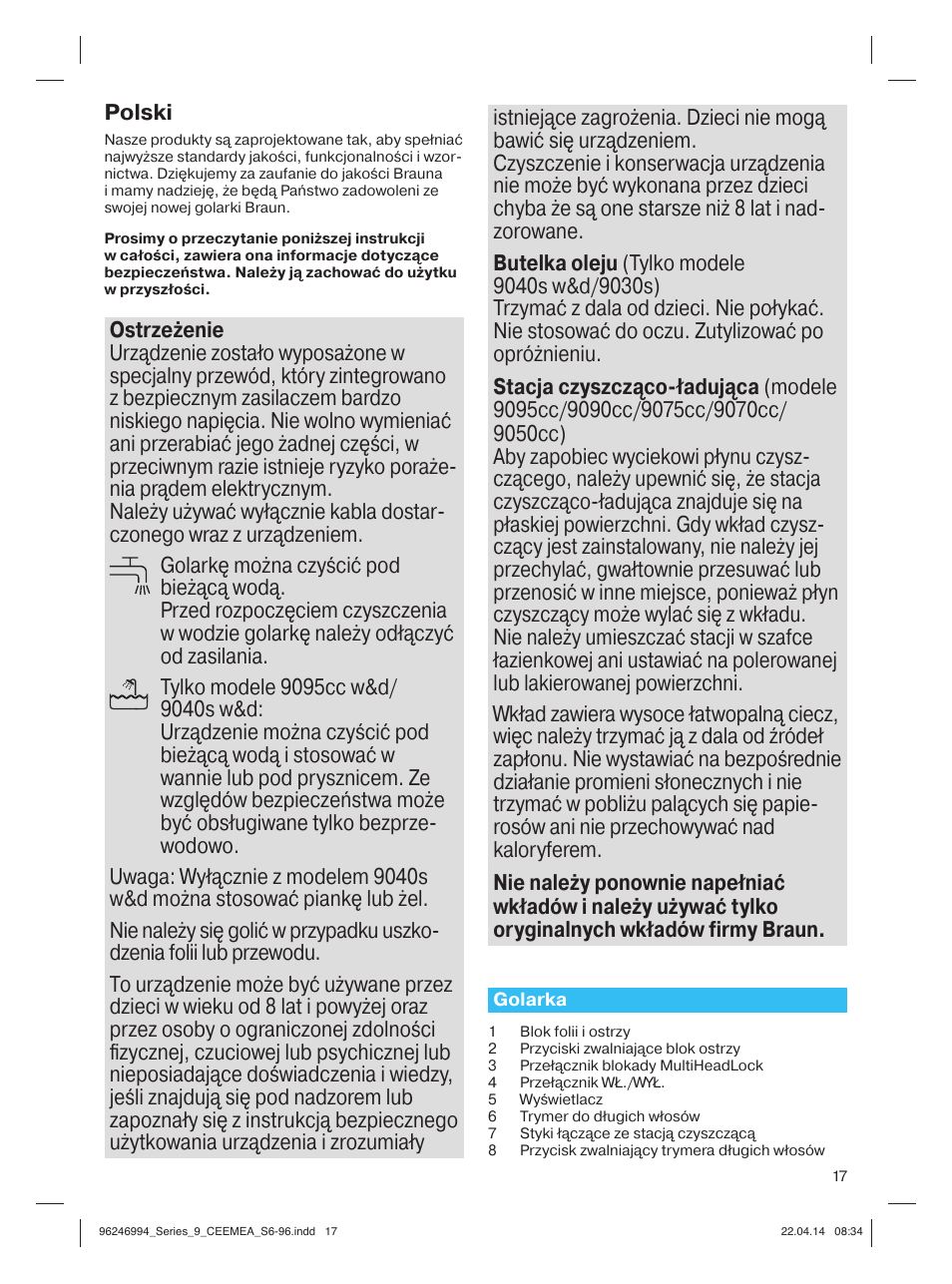 Polski | Braun Series 9 User Manual | Page 17 / 92