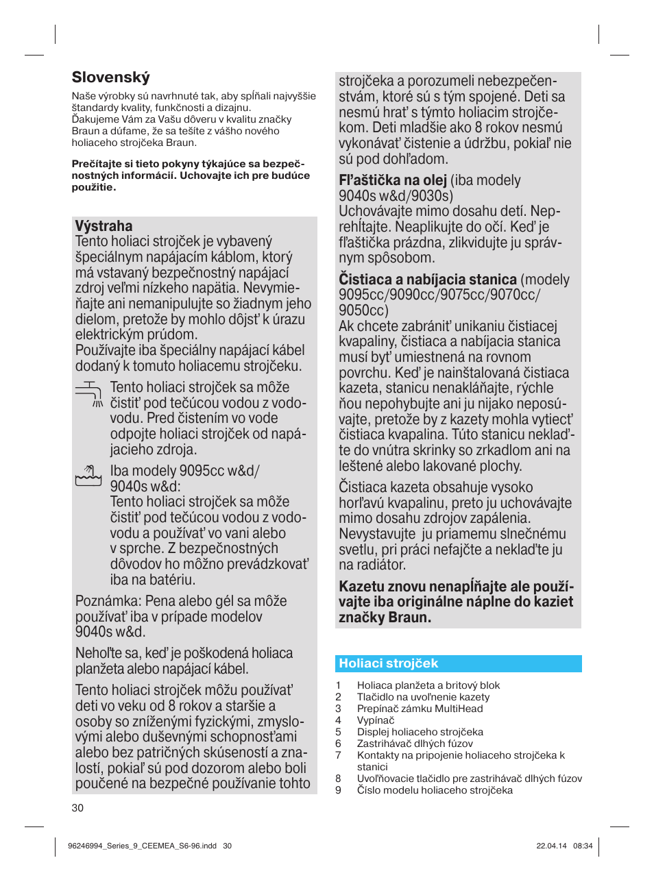 Slovensk | Braun Series 9 User Manual | Page 30 / 92