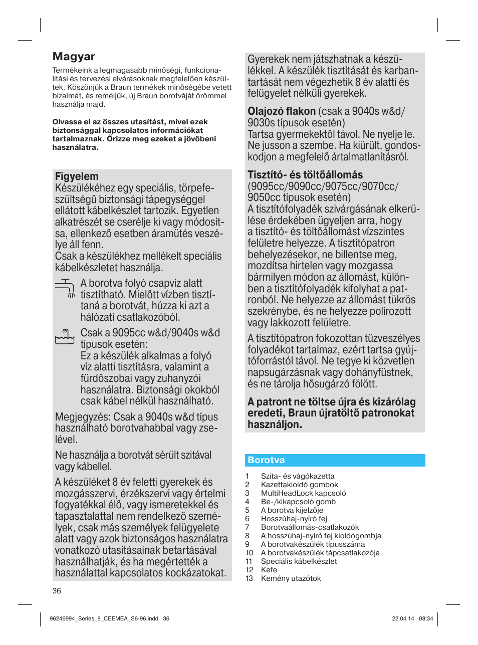 Magyar | Braun Series 9 User Manual | Page 36 / 92