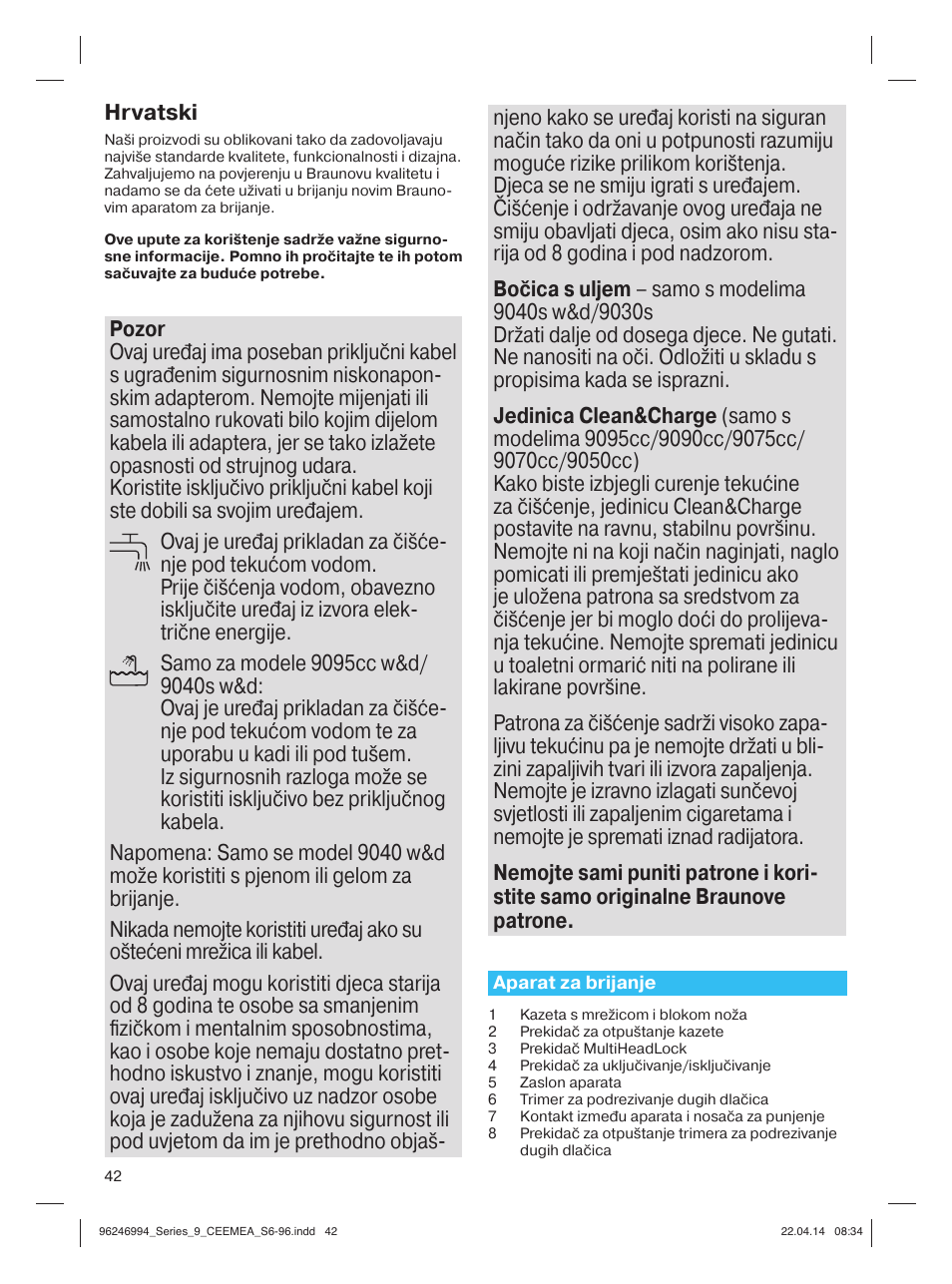 Hrvatski | Braun Series 9 User Manual | Page 42 / 92
