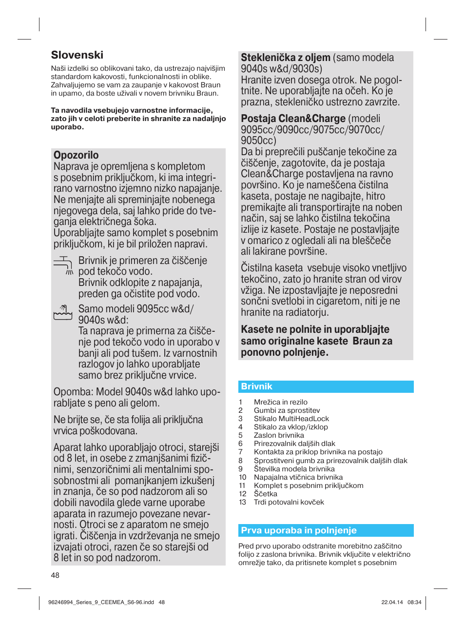 Slovenski | Braun Series 9 User Manual | Page 48 / 92