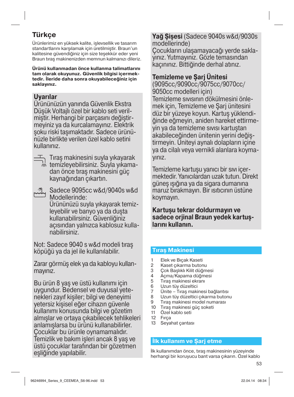 Türkçe | Braun Series 9 User Manual | Page 53 / 92