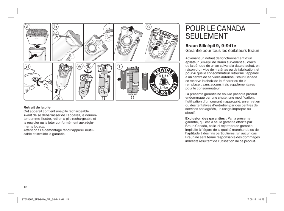 Pour le canada seulement | Braun Silk-épil 9 SkinSpa  5377 User Manual | Page 14 / 20