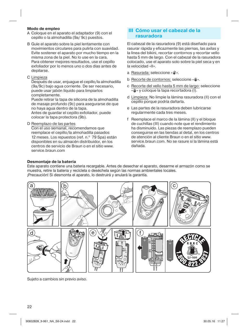 Iii cómo usar el cabezal de la rasuradora | Braun Silk-épil 9 SkinSpa  5377 User Manual | Page 21 / 21