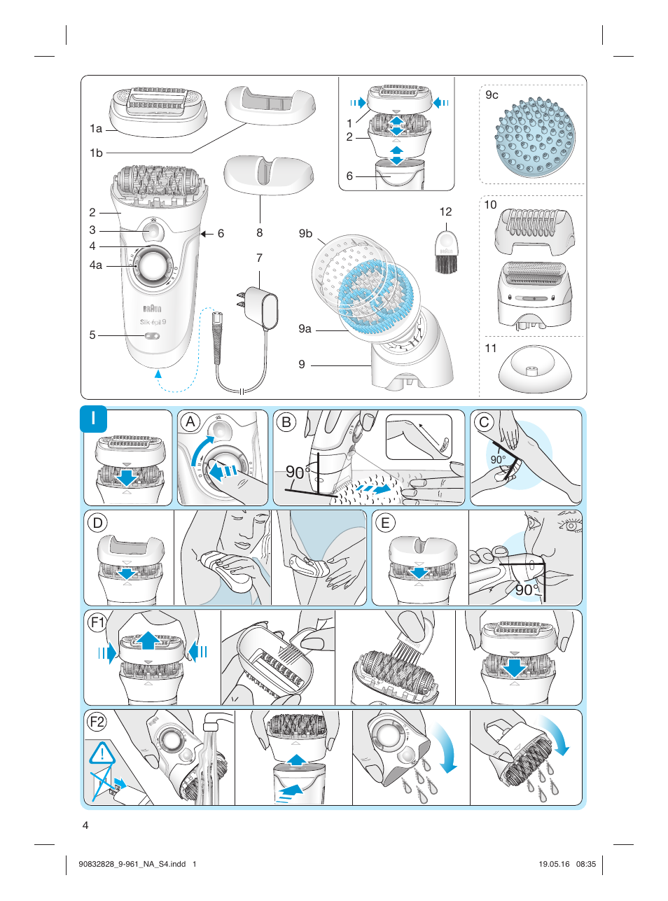 90832828_9-961_na_s4, Ad e c, F1 f2 | Braun Silk-épil 9 SkinSpa  5377 User Manual | Page 3 / 21