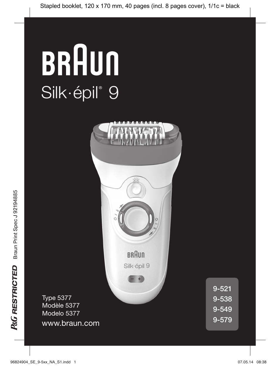 Braun Silk-épil 9 SkinSpa  5377 User Manual | 38 pages