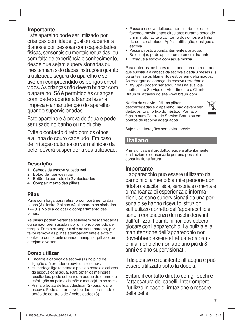 Italiano | Braun Silk-épil 5357 User Manual | Page 7 / 26