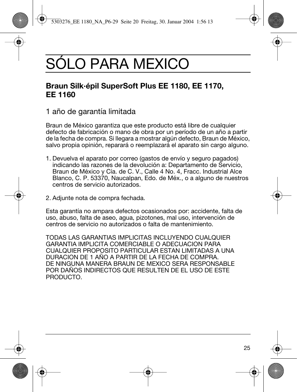 Sólo para mexico | Braun Silk-épil SuperSoft User Manual | Page 25 / 29