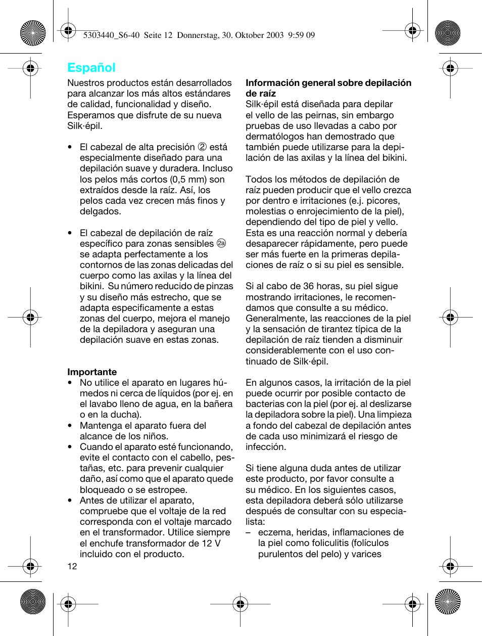 Español | Braun Silk-épil SuperSoft User Manual | Page 11 / 42