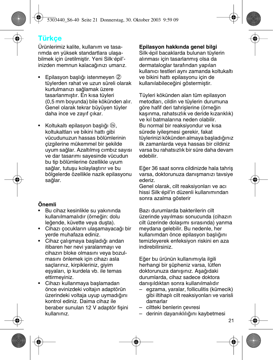 Türkçe | Braun Silk-épil SuperSoft User Manual | Page 20 / 42