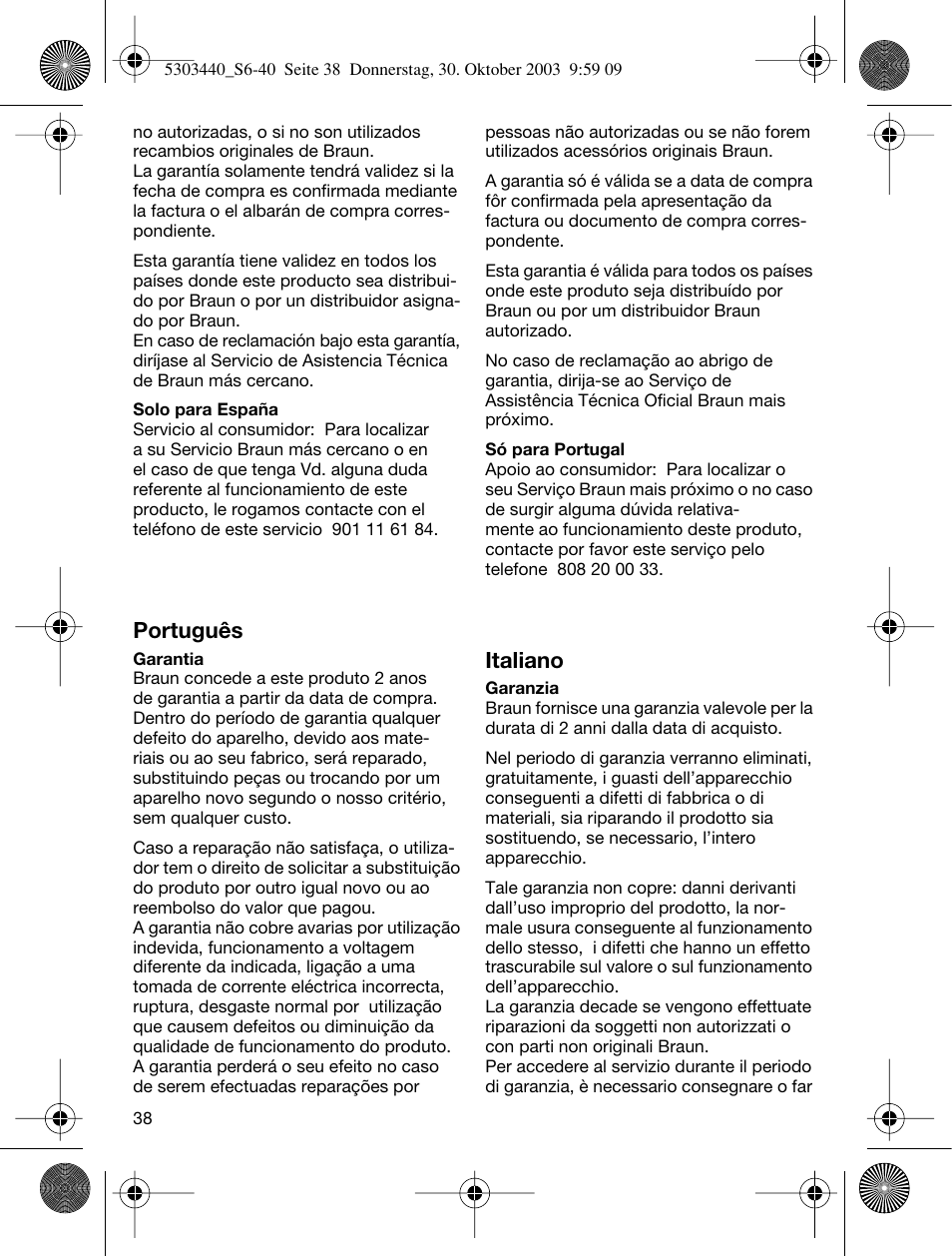 Português, Italiano | Braun Silk-épil SuperSoft User Manual | Page 37 / 42
