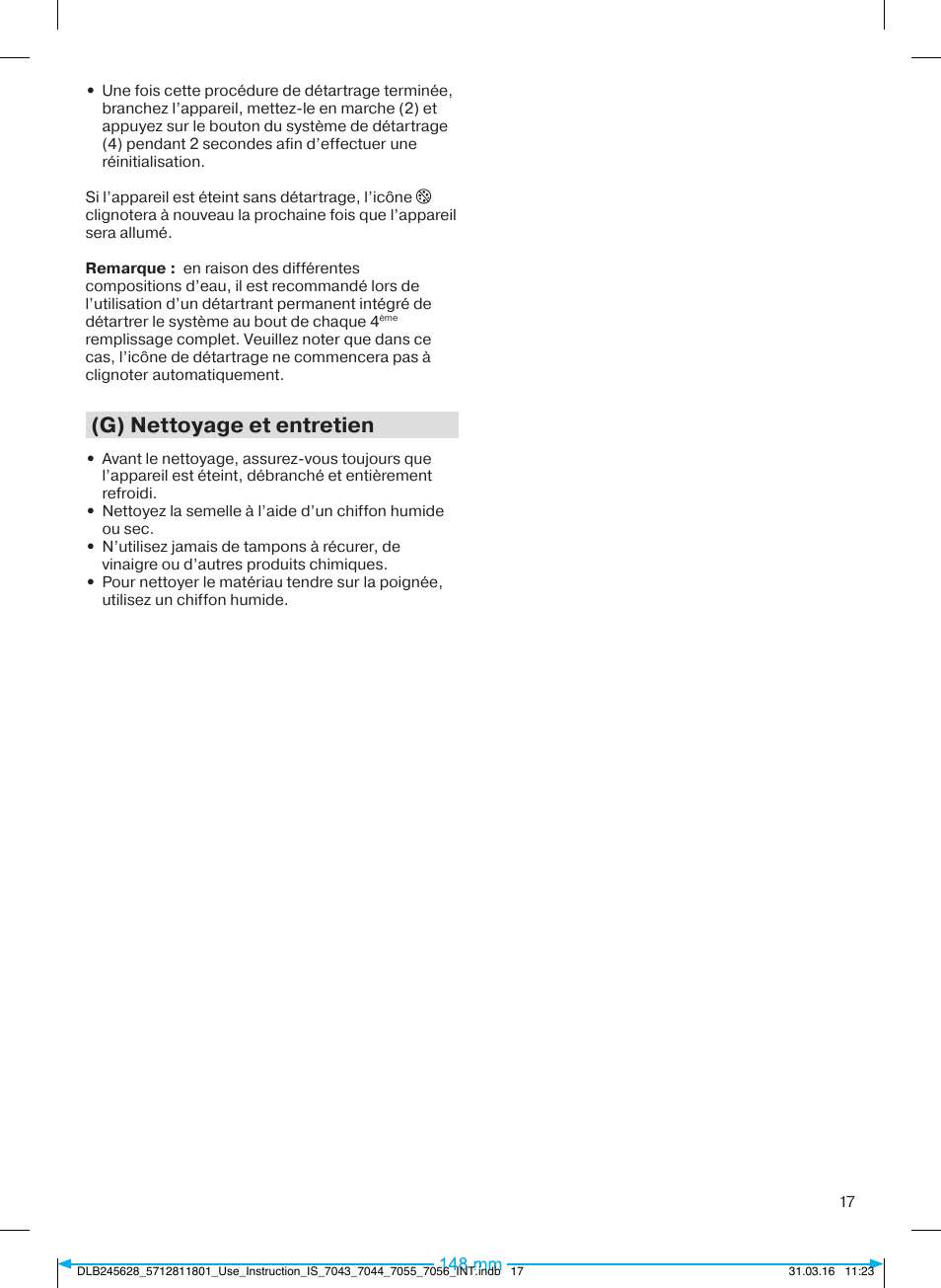 G) nettoyage et entretien | Braun CareStyle 7 Pro User Manual | Page 18 / 119