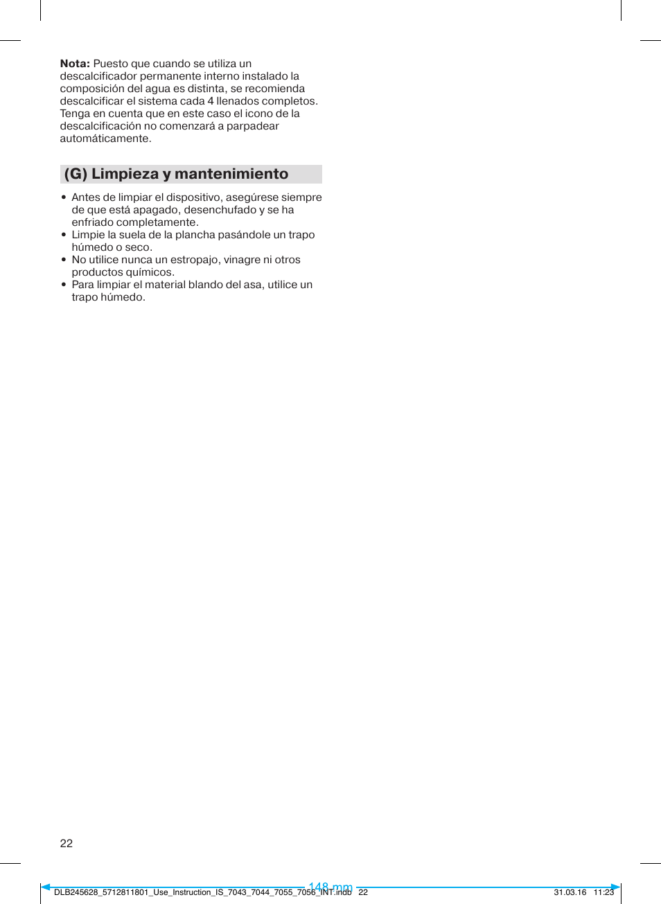 G) limpieza y mantenimiento | Braun CareStyle 7 Pro User Manual | Page 23 / 119