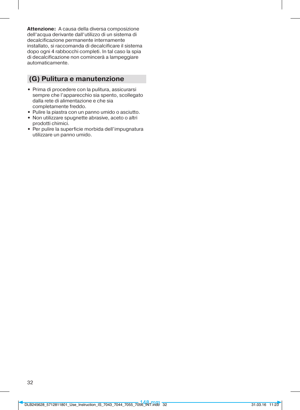G) pulitura e manutenzione | Braun CareStyle 7 Pro User Manual | Page 33 / 119