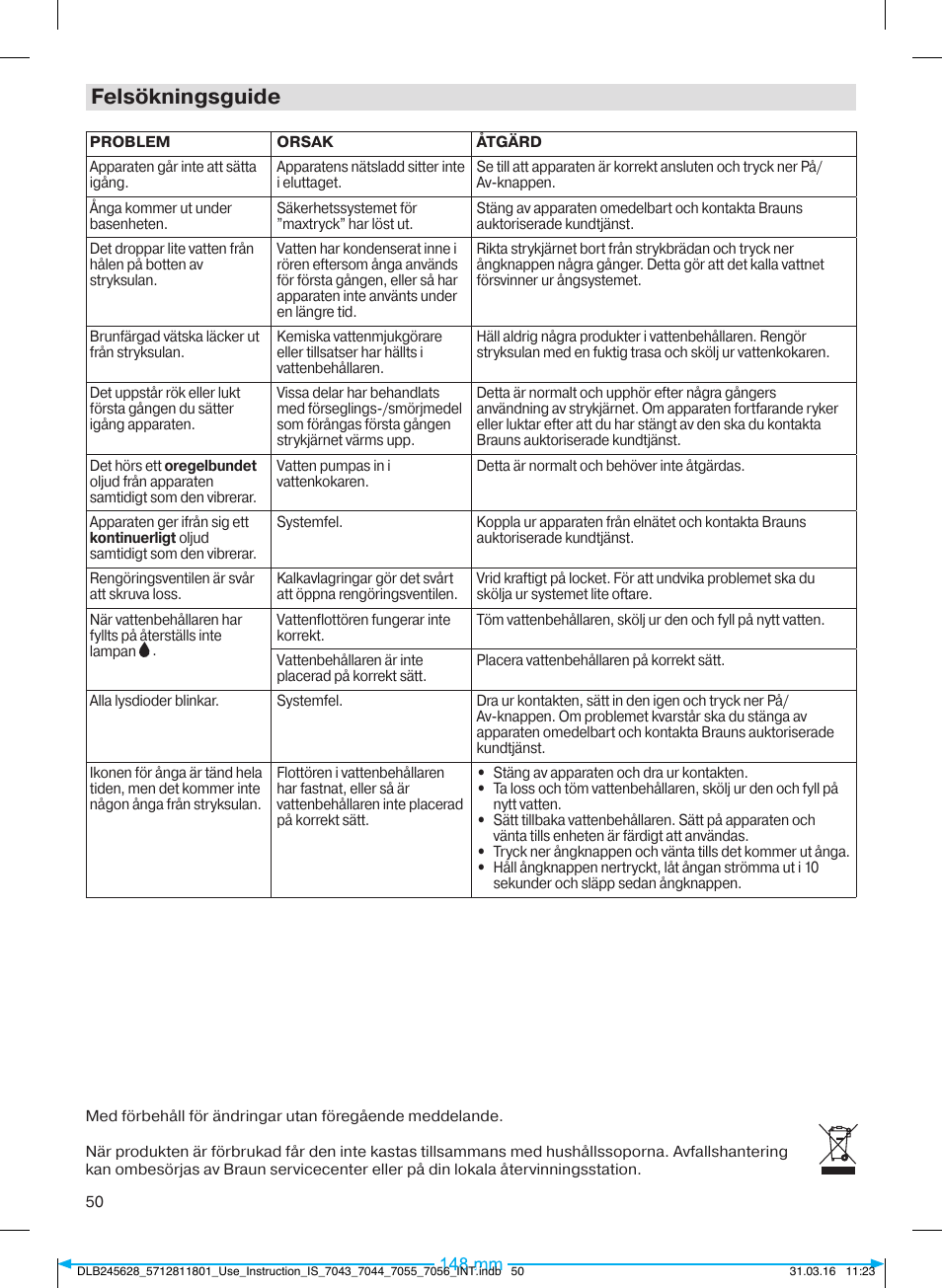 Felsökningsguide | Braun CareStyle 7 Pro User Manual | Page 51 / 119