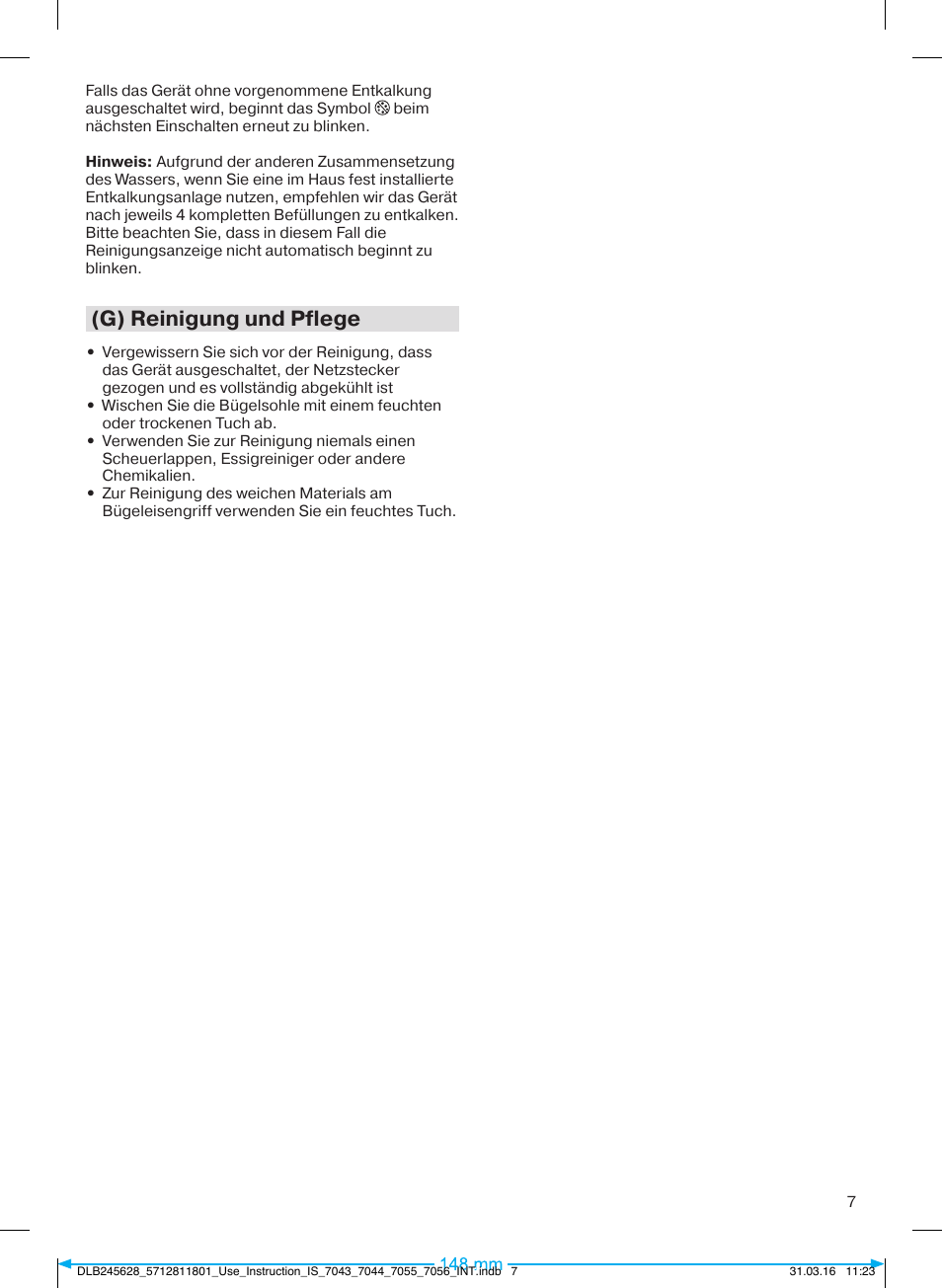 G) reinigung und pflege | Braun CareStyle 7 Pro User Manual | Page 8 / 119