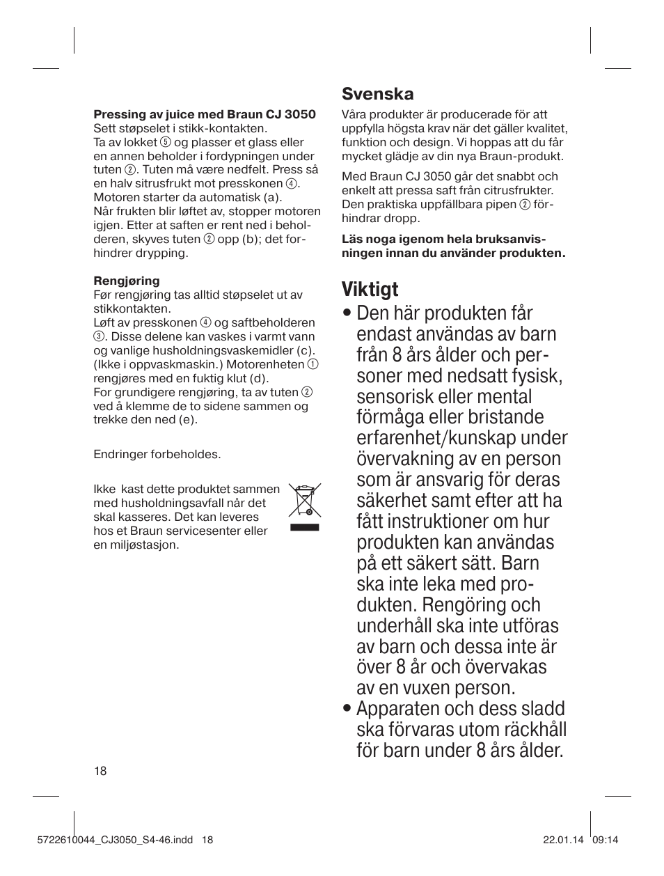 Svenska | Braun CJ 3050 User Manual | Page 18 / 46