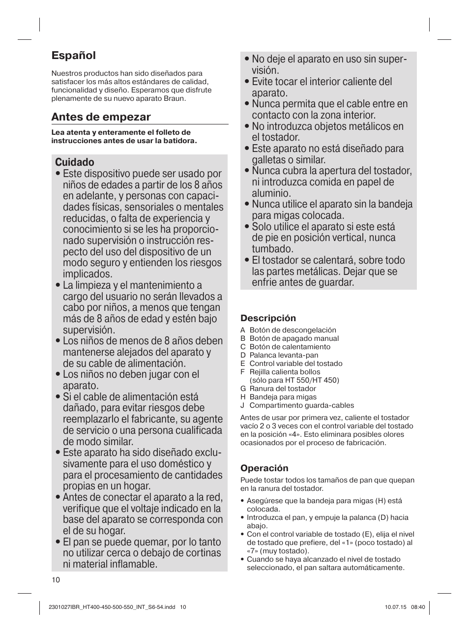 Braun MultiToast HT400 User Manual | Page 10 / 54