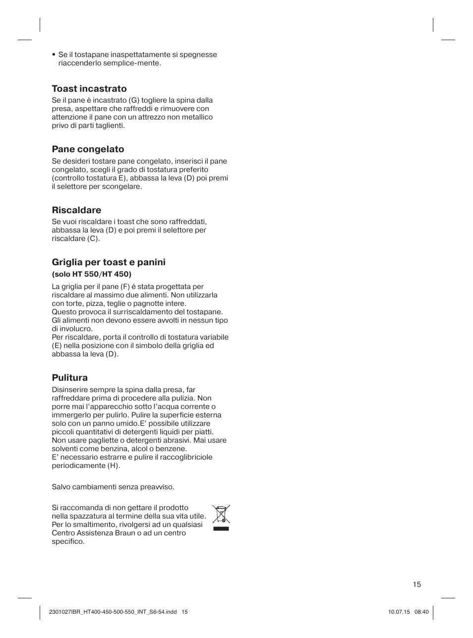 Braun MultiToast HT400 User Manual | Page 15 / 54