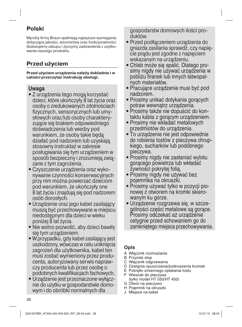 Braun MultiToast HT400 User Manual | Page 26 / 54