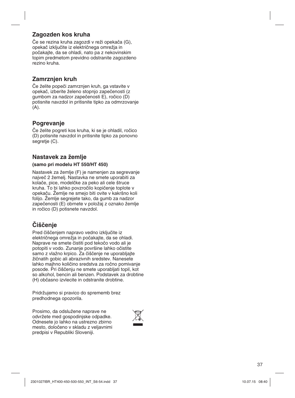 Braun MultiToast HT400 User Manual | Page 37 / 54