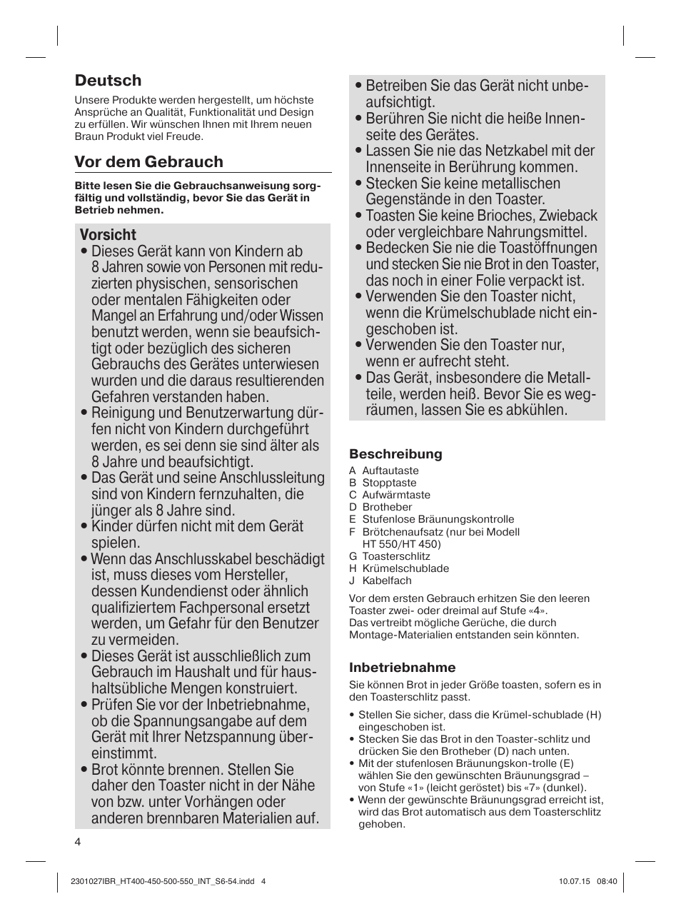 Braun MultiToast HT400 User Manual | Page 4 / 54