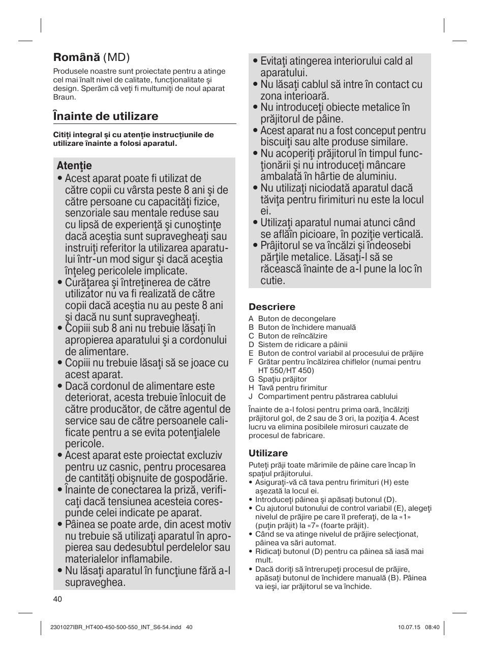 Braun MultiToast HT400 User Manual | Page 40 / 54