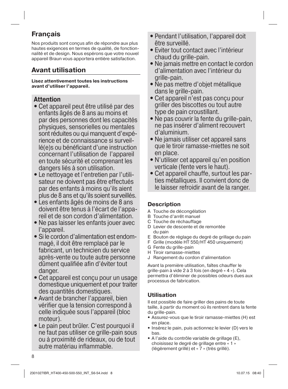 Braun MultiToast HT400 User Manual | Page 8 / 54