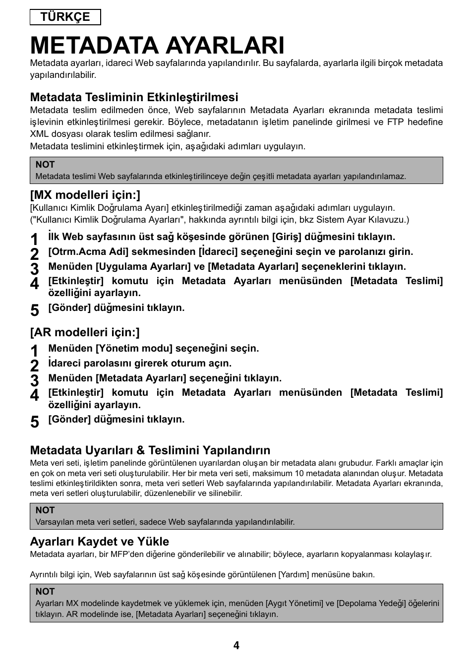 Metadata ayarlari | Sharp MX-M1055 User Manual | Page 102 / 112