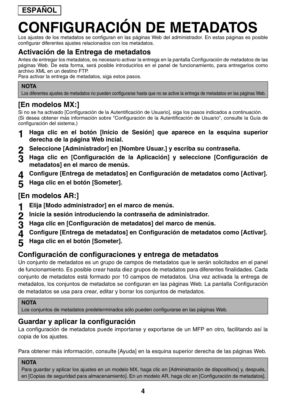 Configuración de metadatos | Sharp MX-M1055 User Manual | Page 12 / 112