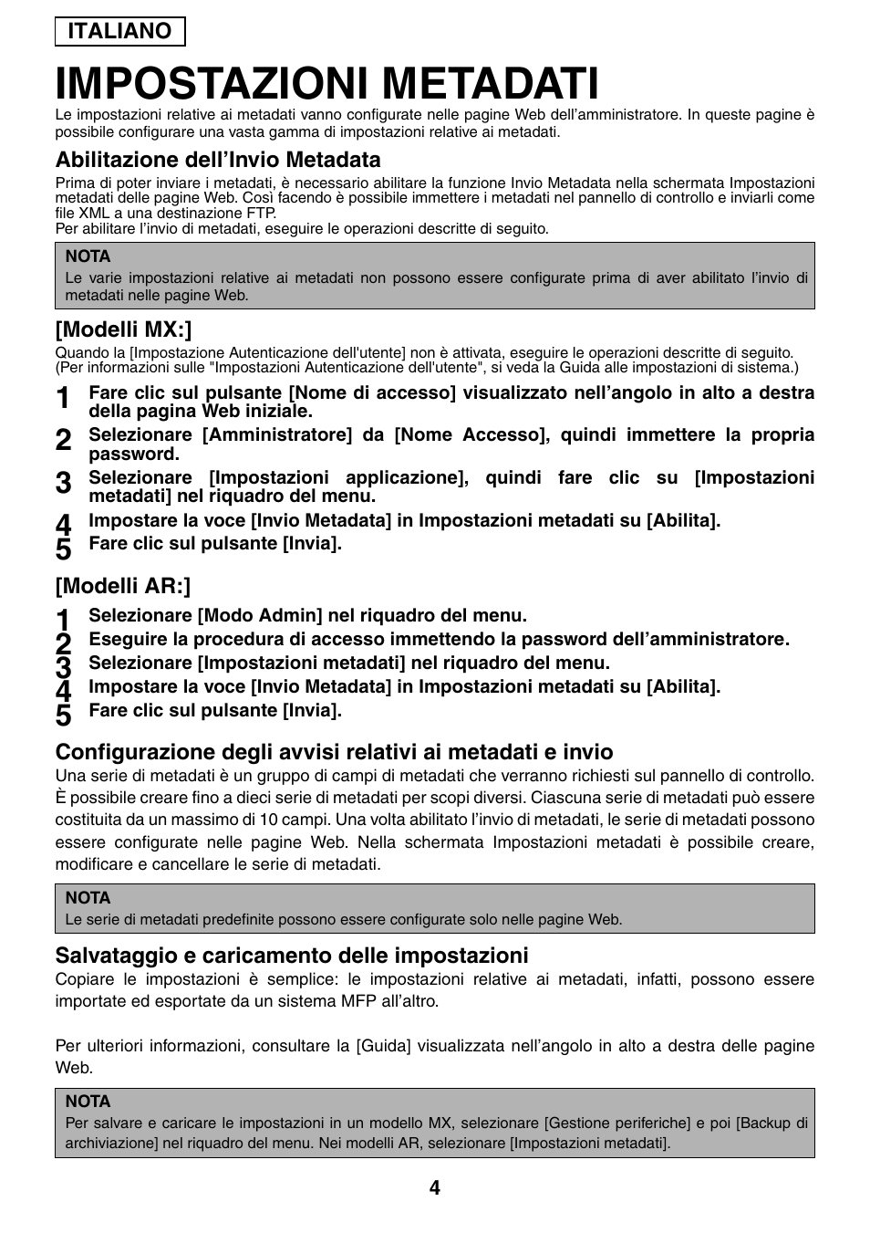 Impostazioni metadati | Sharp MX-M1055 User Manual | Page 30 / 112