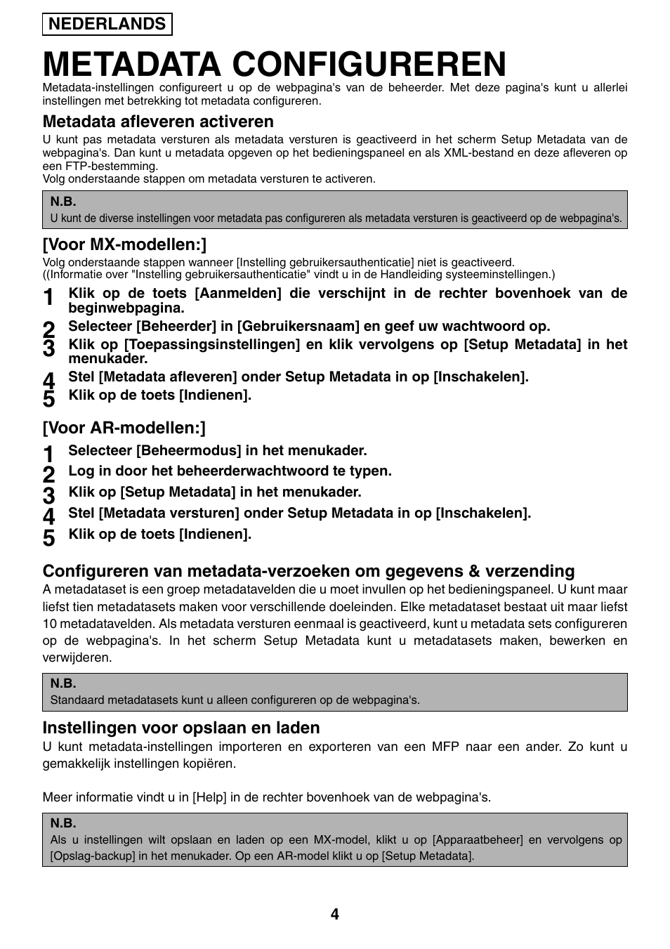 Metadata configureren | Sharp MX-M1055 User Manual | Page 36 / 112