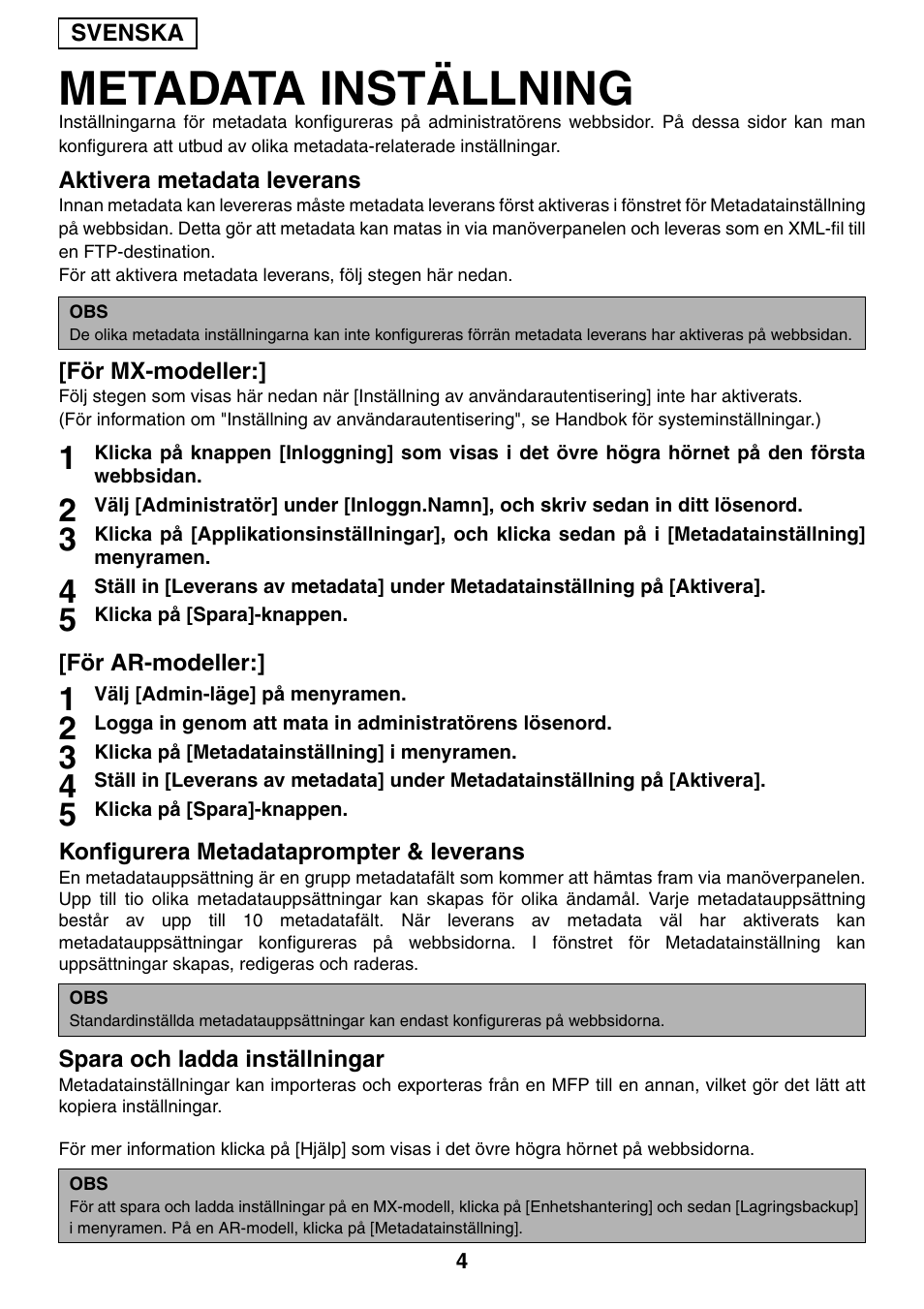 Metadata inställning | Sharp MX-M1055 User Manual | Page 42 / 112