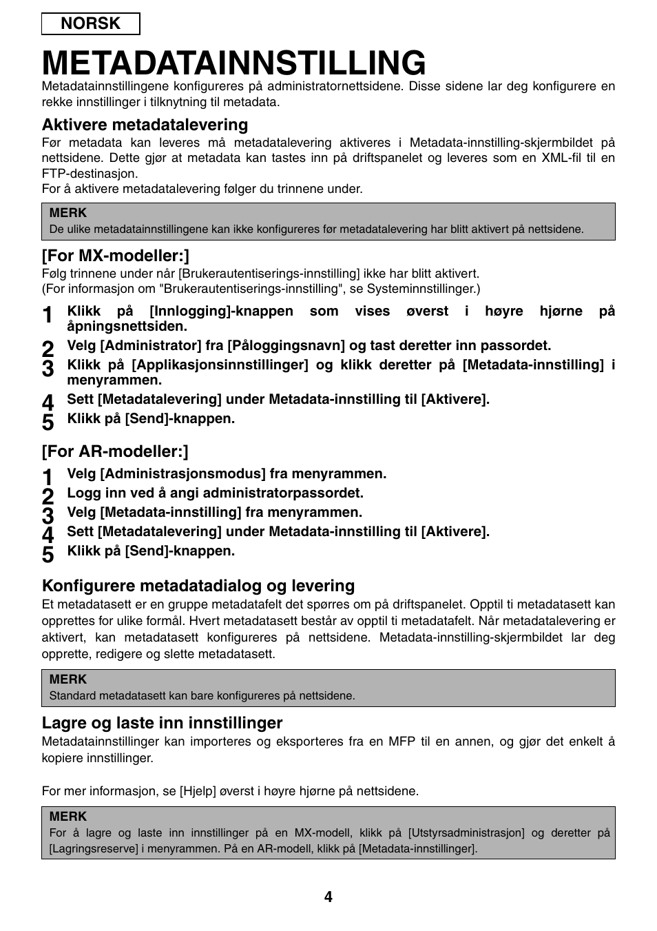 Metadatainnstilling | Sharp MX-M1055 User Manual | Page 48 / 112